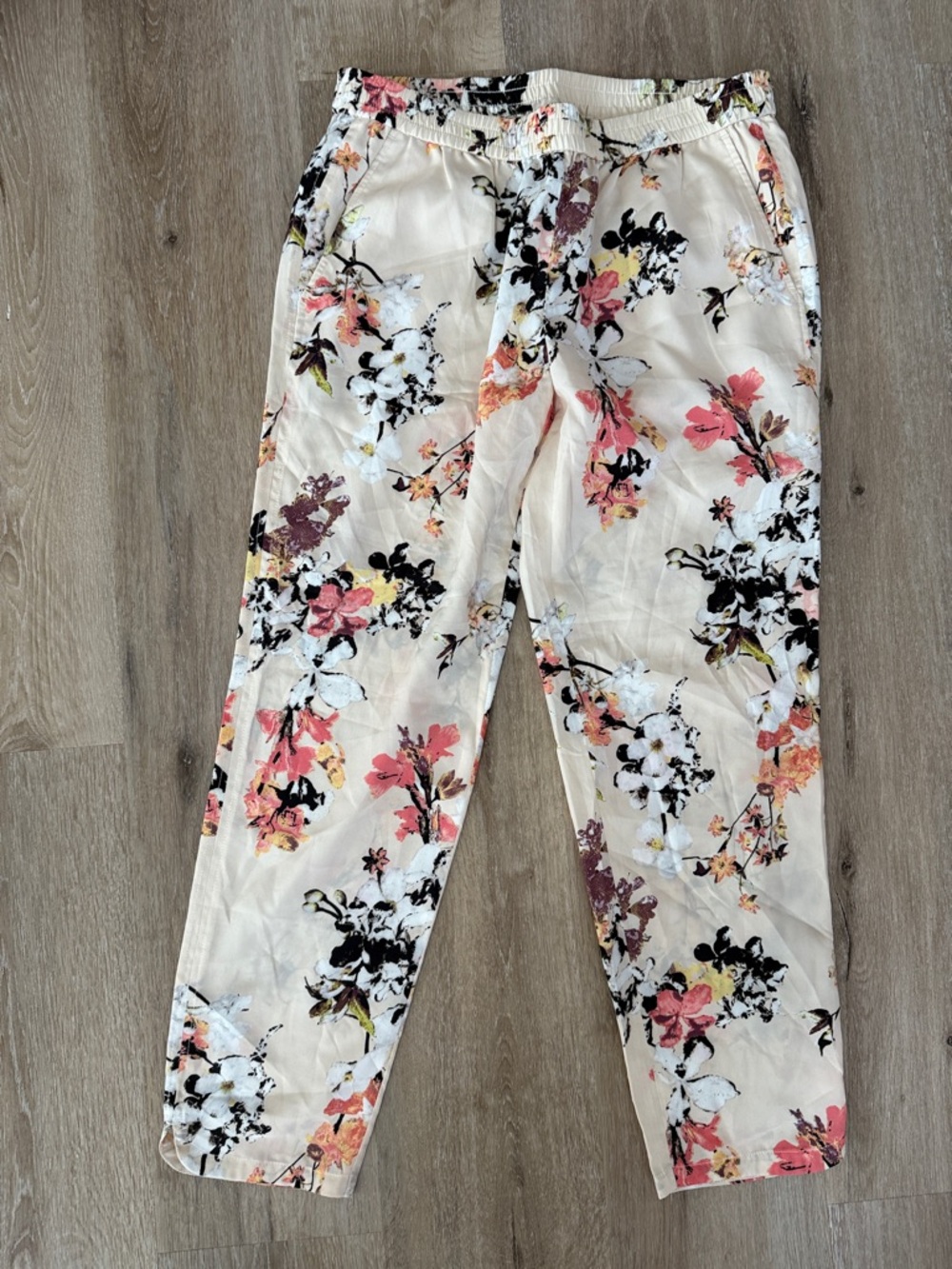 LOFT Cream Floral Drawstring Jogger Pants